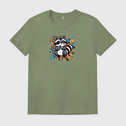 Мужская футболка Енот и разноцветные брызги