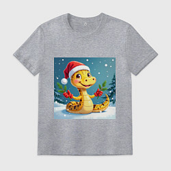 Мужская футболка Символ 2025 нового года змея в шаке Санты