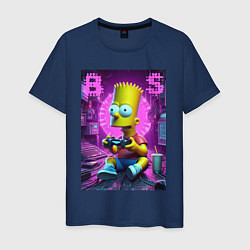 Футболка хлопковая мужская Bart Simpson - cool gamer, цвет: тёмно-синий