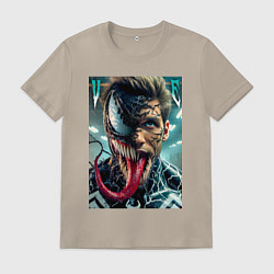 Футболка хлопковая мужская Venom and Eddie - ai art fantasy, цвет: миндальный