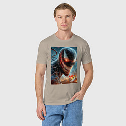 Футболка хлопковая мужская Ужасный Веном - неоновое свечение, цвет: миндальный — фото 2
