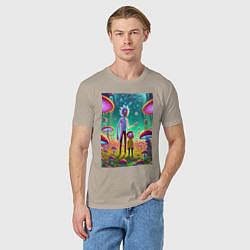 Футболка хлопковая мужская Morty and Rick on a neon planet, цвет: миндальный — фото 2