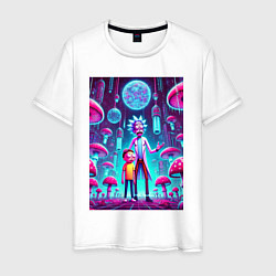 Мужская футболка Rick and Morty among neon mushrooms - ai art fanta