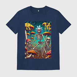 Футболка хлопковая мужская Скелеты Рика и Морти на грибной поляне - нейроарт, цвет: тёмно-синий