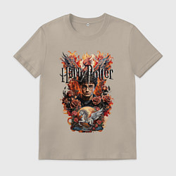 Мужская футболка Гарри Поттер на фоне феникса и пегаса