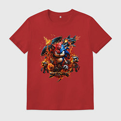 Мужская футболка Соник и Наклз на фоне огненных роботов