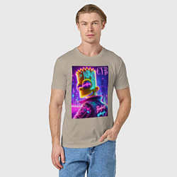 Футболка хлопковая мужская Cyber Bart - neon glow, цвет: миндальный — фото 2