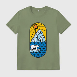 Футболка хлопковая мужская Мишка на льдине, цвет: авокадо