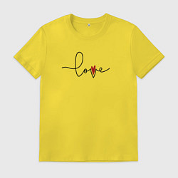 Футболка хлопковая мужская Надпись love с сердцем, цвет: желтый