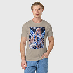 Футболка хлопковая мужская Девушка с кибернетическими крыльями, цвет: миндальный — фото 2