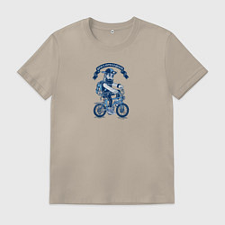 Мужская футболка Бородатый хипстер на велосипеде с наушниками