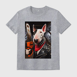 Мужская футболка Бультерьер с бензопилой - нейроарт