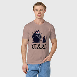 Футболка хлопковая мужская Totoro and black cat - anime, цвет: пыльно-розовый — фото 2