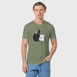 Футболка хлопковая мужская Влюбленные котики - черный и белый, цвет: авокадо — фото 2