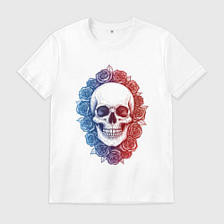 Мужская футболка Череп и сине-красные розы