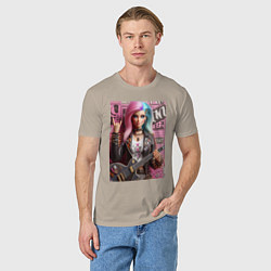 Футболка хлопковая мужская Barbie - punk guitarist ai art, цвет: миндальный — фото 2