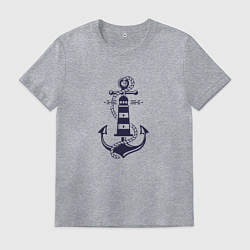 Мужская футболка Морская эмблема - якорь и маяк