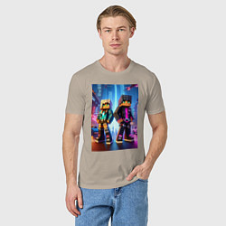 Футболка хлопковая мужская Minecraft - characters neon glow, цвет: миндальный — фото 2
