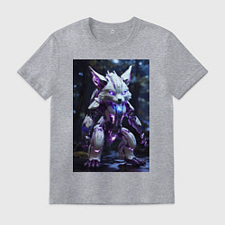 Футболка хлопковая мужская Киборг лиса с неоновой подсветкой, цвет: меланж
