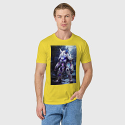 Футболка хлопковая мужская Киборг лиса с неоновой подсветкой, цвет: желтый — фото 2