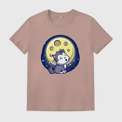 Футболка хлопковая мужская Moon wolf, цвет: пыльно-розовый