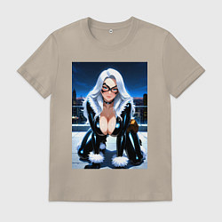 Футболка хлопковая мужская Черная кошка на крыше небоскреба, цвет: миндальный