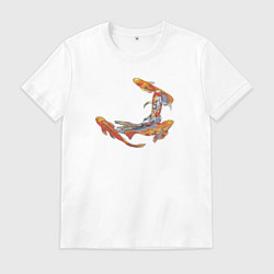 Футболка хлопковая мужская Карпы кои рыбы, цвет: белый