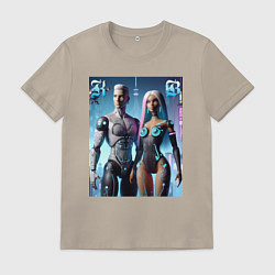 Футболка хлопковая мужская Barbie and Ken - cyber fantasy, цвет: миндальный