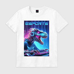 Мужская футболка Tyrannosaurus is esports player - neon glow