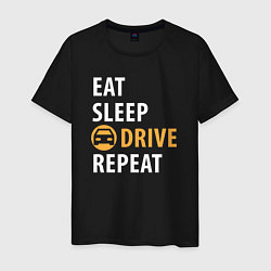 Футболка хлопковая мужская Eat sleep drive, цвет: черный