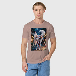 Футболка хлопковая мужская Белоснежная лиса лунной ночью, цвет: пыльно-розовый — фото 2