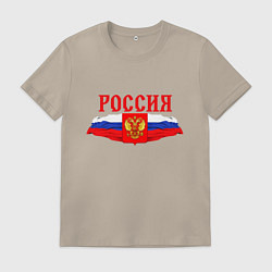 Мужская футболка Россия надпись герб и флаг