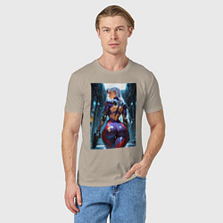 Футболка хлопковая мужская Девушка с оружием в киберпанк стиле, цвет: миндальный — фото 2