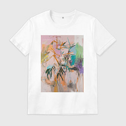 Футболка хлопковая мужская Пастельная тропическая абстракция, цвет: белый