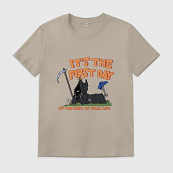 Футболка хлопковая мужская Its the first day - смерть с косой прикол, цвет: миндальный