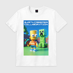Футболка хлопковая мужская Bart and Creeper - collaboration ai art, цвет: белый