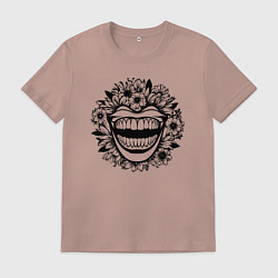 Футболка хлопковая мужская Злая улыбка в цветах, цвет: пыльно-розовый