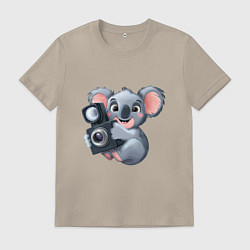 Футболка хлопковая мужская Коала фотограф, цвет: миндальный