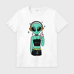 Мужская футболка Девочка инопланетянин с телефоном
