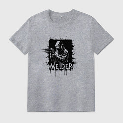 Мужская футболка Сварщик в маске на черном квадрате