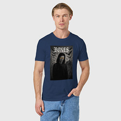 Футболка хлопковая мужская Bones с желтыми горящими глазами, цвет: тёмно-синий — фото 2