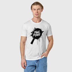 Футболка хлопковая мужская Пинг-понг черной краской, цвет: белый — фото 2
