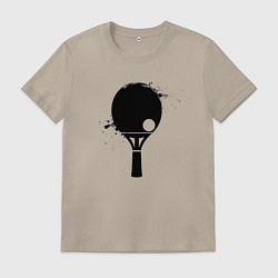 Футболка хлопковая мужская Теннисный мяч и ракетка, цвет: миндальный