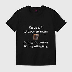 Футболка хлопковая мужская Два медвежонка: со мной дружить надо, цвет: черный