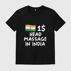 Футболка хлопковая мужская Флаг Индии: head massage in india, цвет: черный