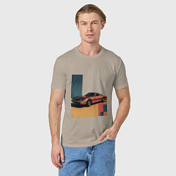 Футболка хлопковая мужская Ретрофутуризм спорткар поп-арт 1970-е, цвет: миндальный — фото 2