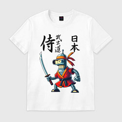 Футболка хлопковая мужская Bender bending robot with katana - samurai, цвет: белый