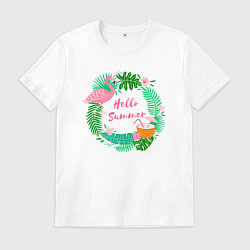 Футболка хлопковая мужская Фламинго и кокосы привет лето, цвет: белый