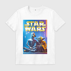 Футболка хлопковая мужская Bender and Yoda - ai art collab, цвет: белый