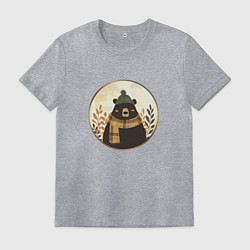 Футболка хлопковая мужская Мишка в шарфе и шапке, цвет: меланж
